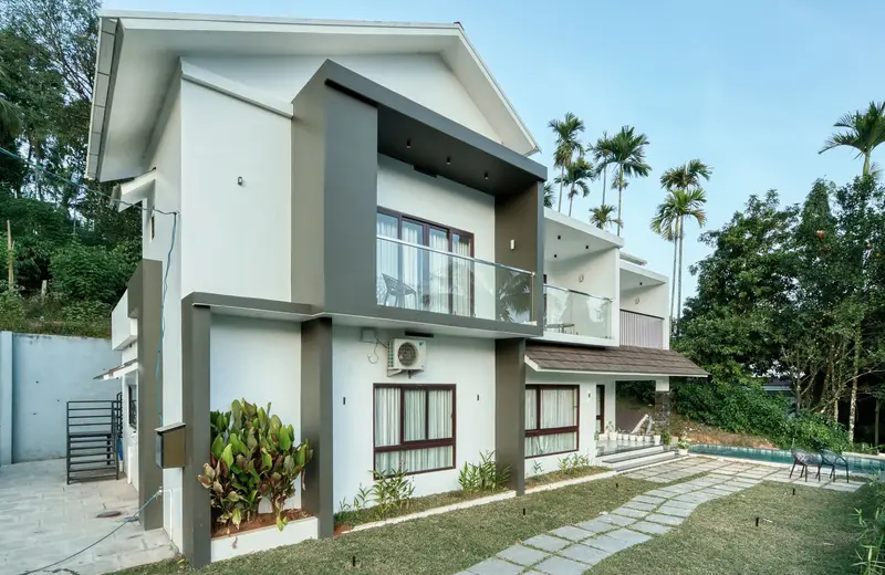 The two-storey villa from the garden