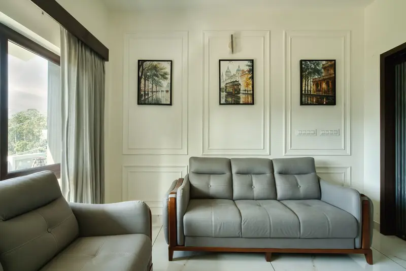 Lounge with grey sofas